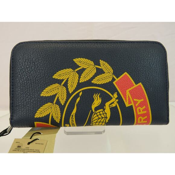 NWT BURBERRY 8005979 STORM BLUE LEATHER CREST LOGO ZIP CONTINENTAL WALLET $640 - Picture 1 of 12